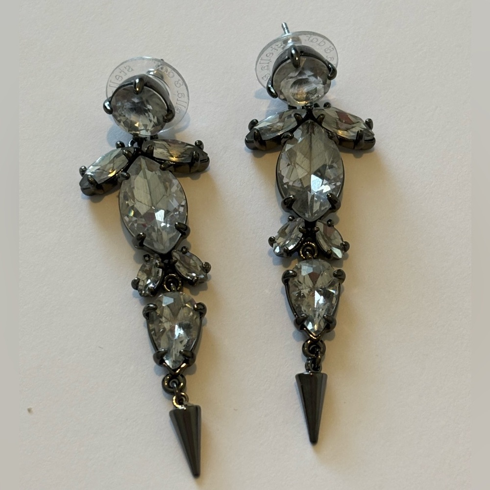 Stella & Dot Gunmetal and Simulated Diamond Pendant Earrings